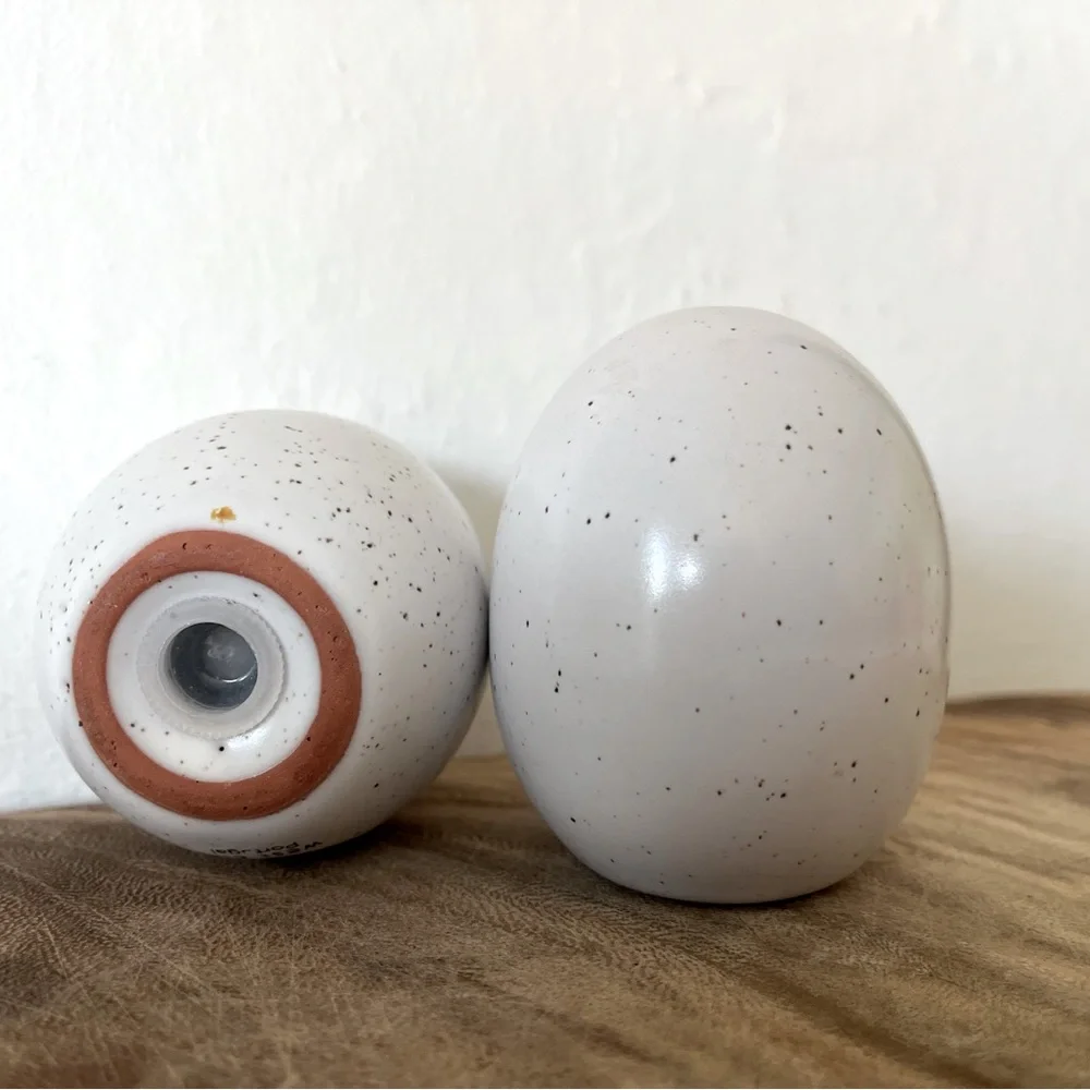 West Elm speckled egg ceramic salt and pepper shakers